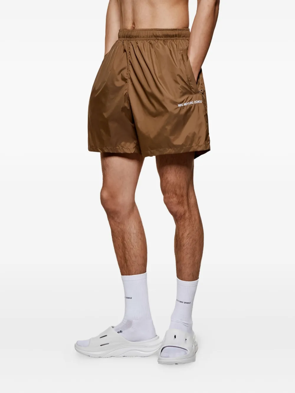 Mki Miyuki Zoku Logo Drawstring Swim Shorts In Brown