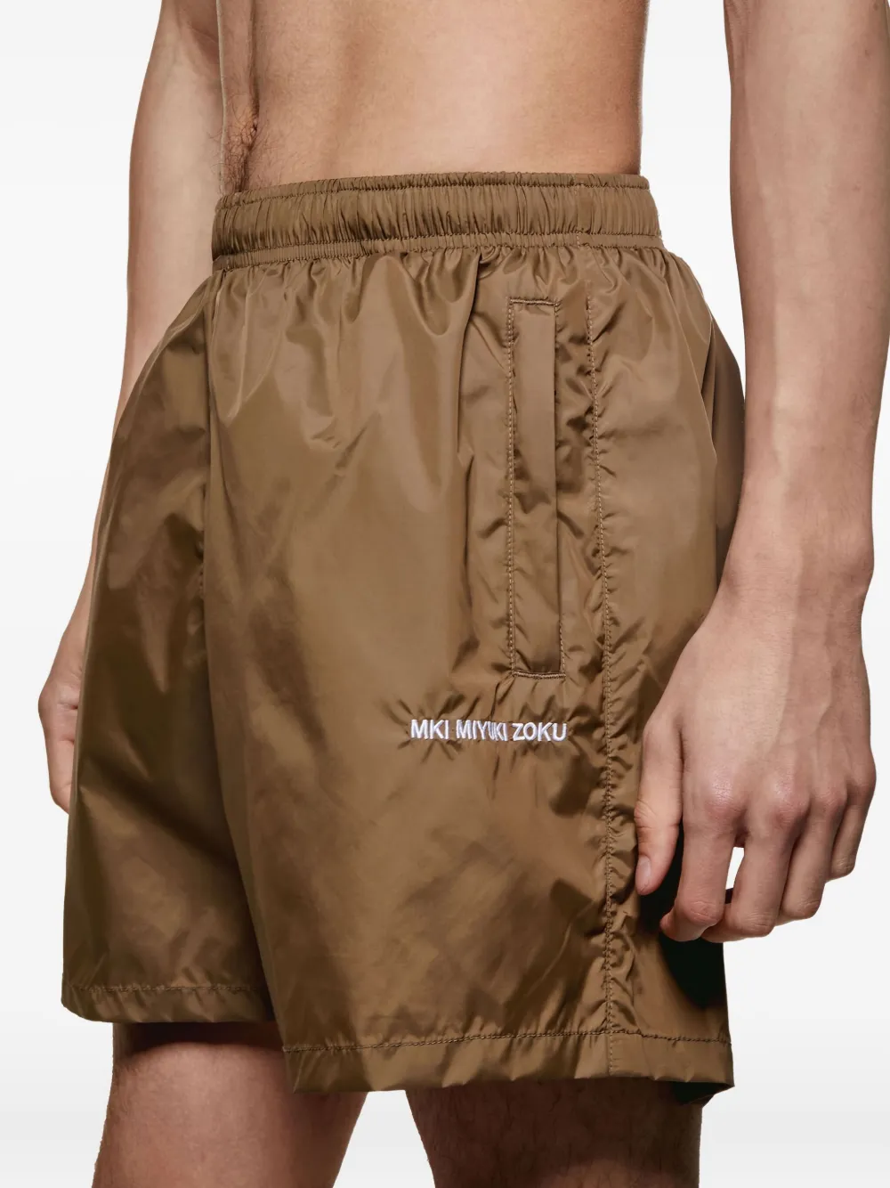 Mki Miyuki Zoku Logo Drawstring Swim Shorts In Brown