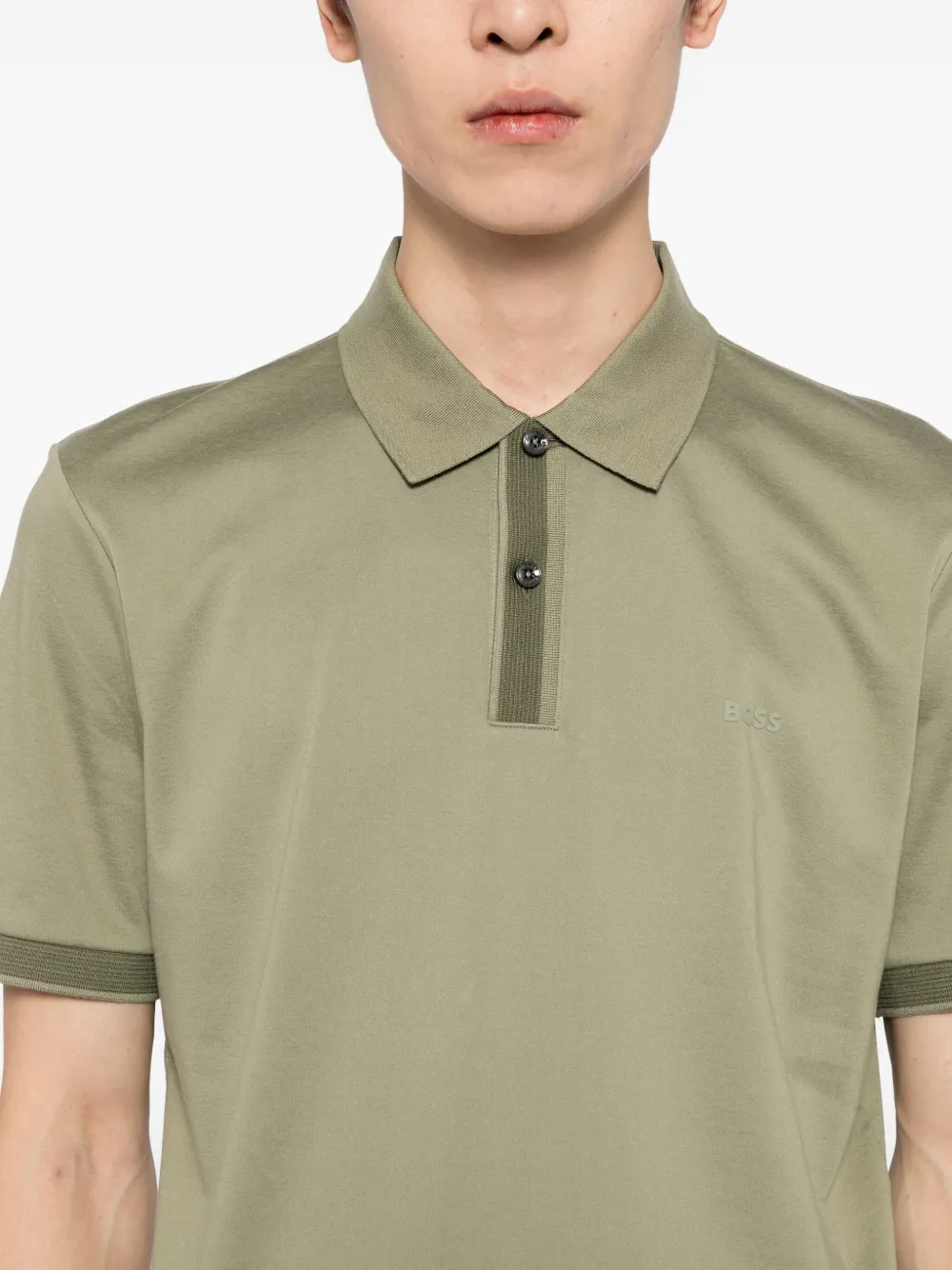 Hugo Boss Mercerized-cotton Polo Shirt With Two-tone Monograms In Green