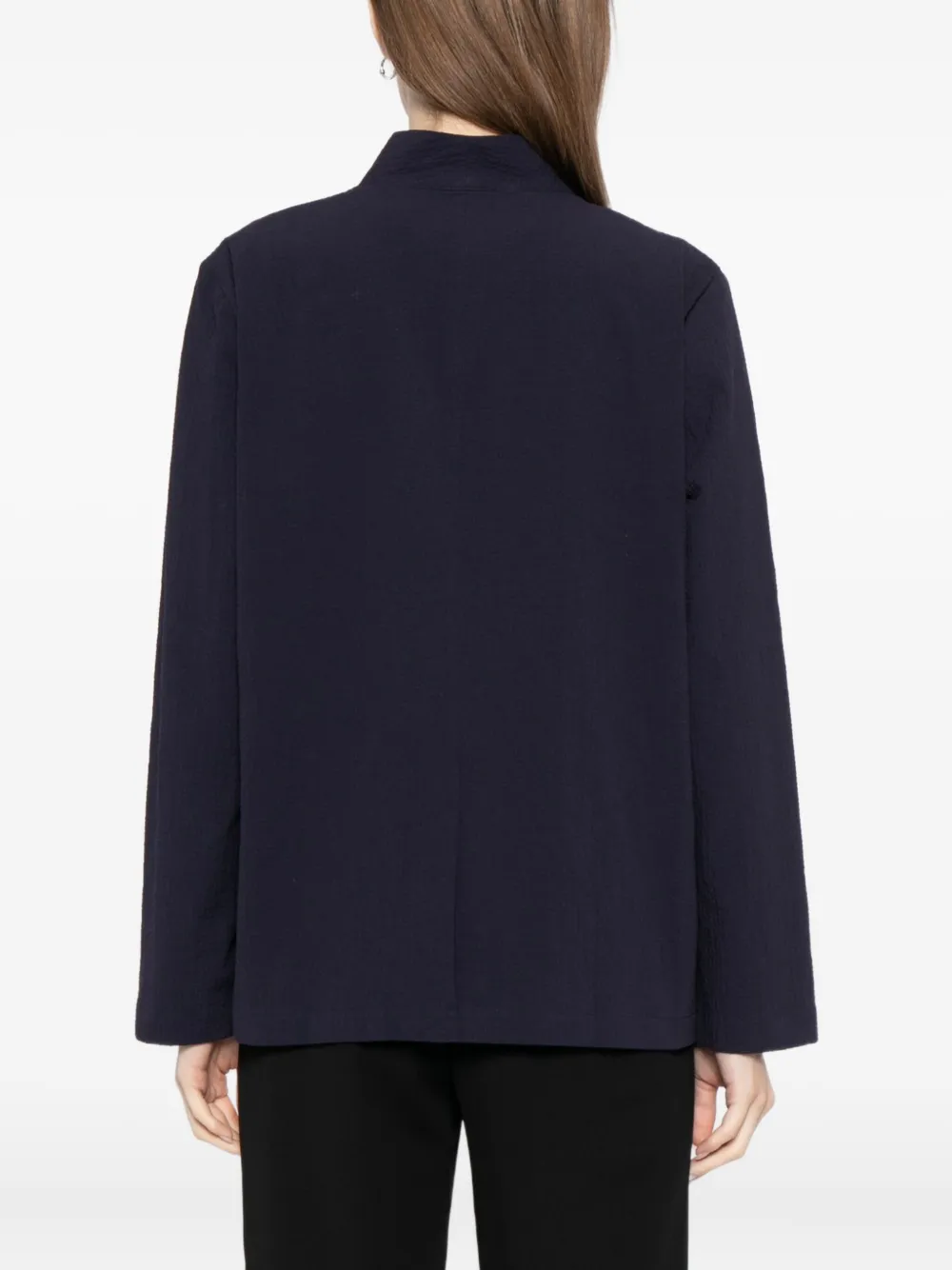 Eileen Fisher Organic Cotton Pucker High Collar Jacket In Blue