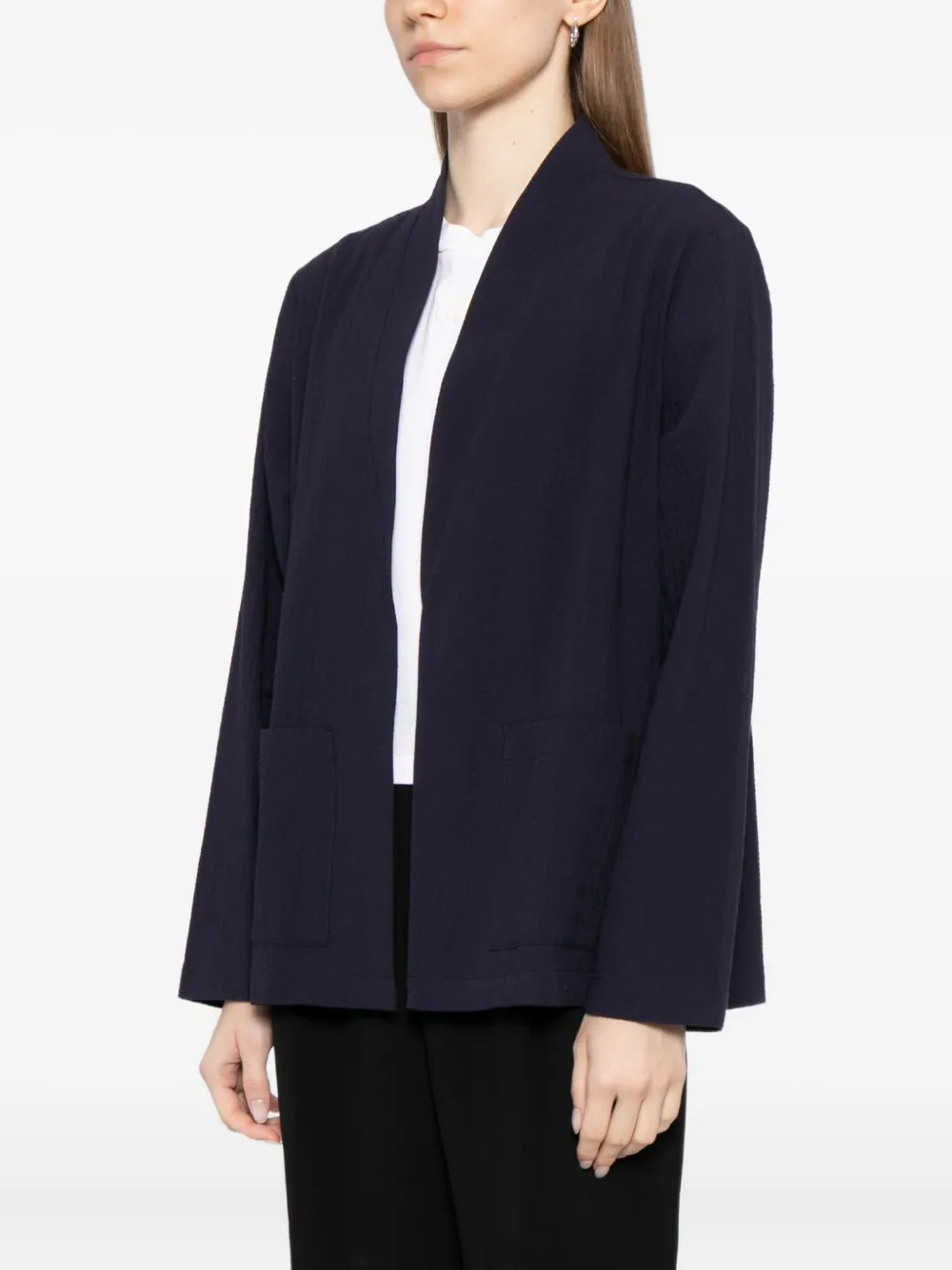 Eileen Fisher Organic Cotton Pucker High Collar Jacket In Blue