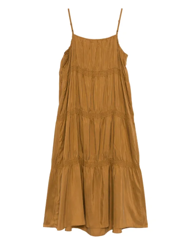 Eileen Fisher Smocked Silk Dress Brown FARFETCH