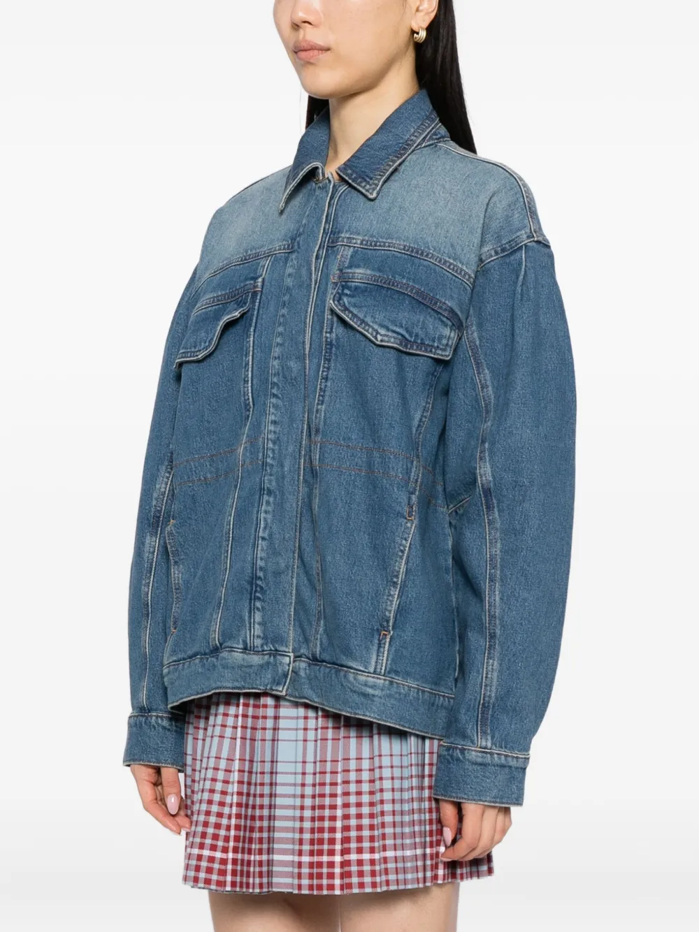 Good American Barrel-sleeve Denim Jacket In Blue