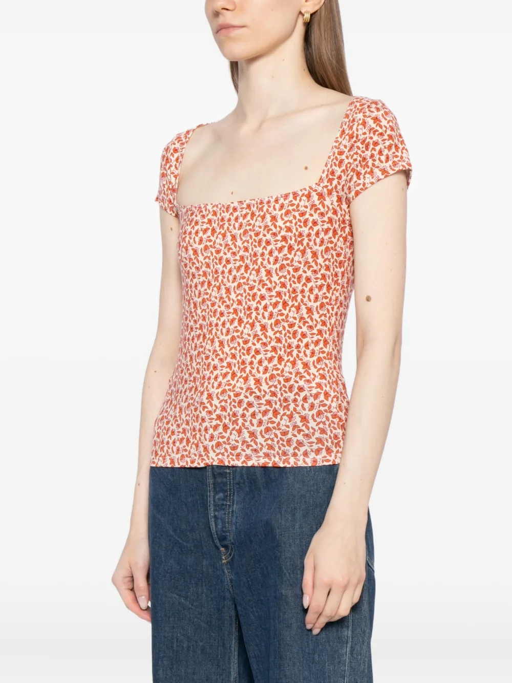 Reformation Floral-print Stretch-jersey Top In Orange