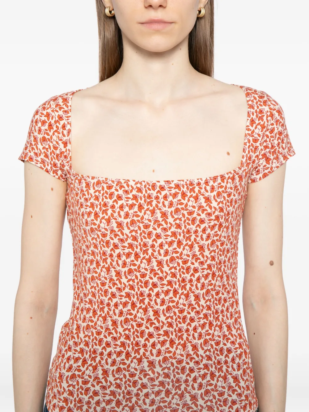 Reformation Floral-print Stretch-jersey Top In Orange