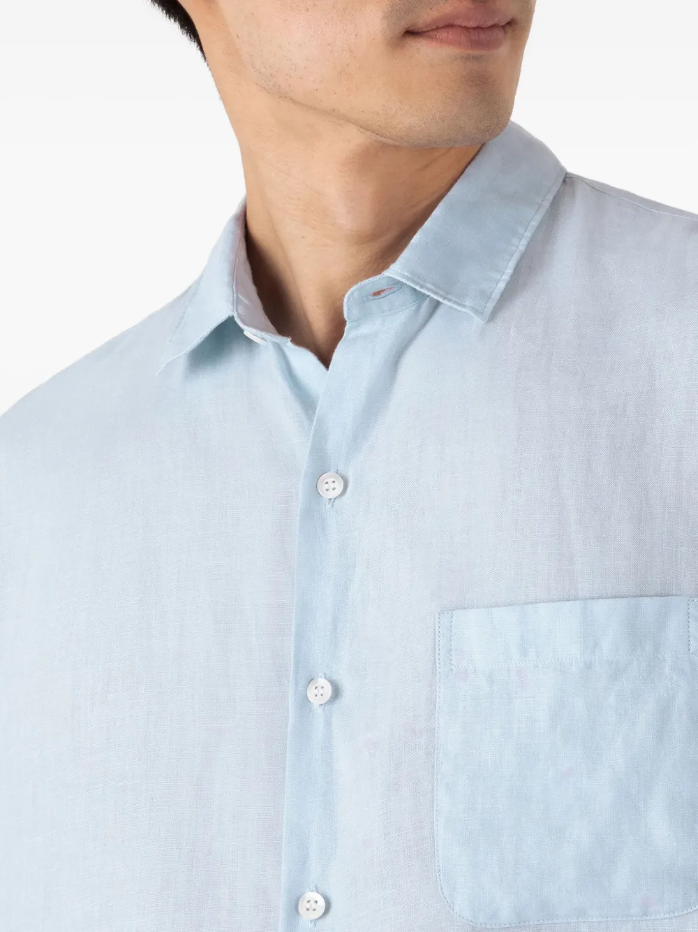 Sunspel Short-sleeve Linen Shirt In Blue