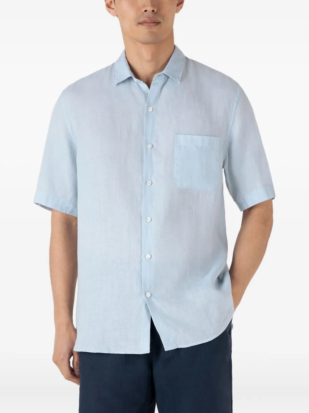Sunspel Short-sleeve Linen Shirt In Blue