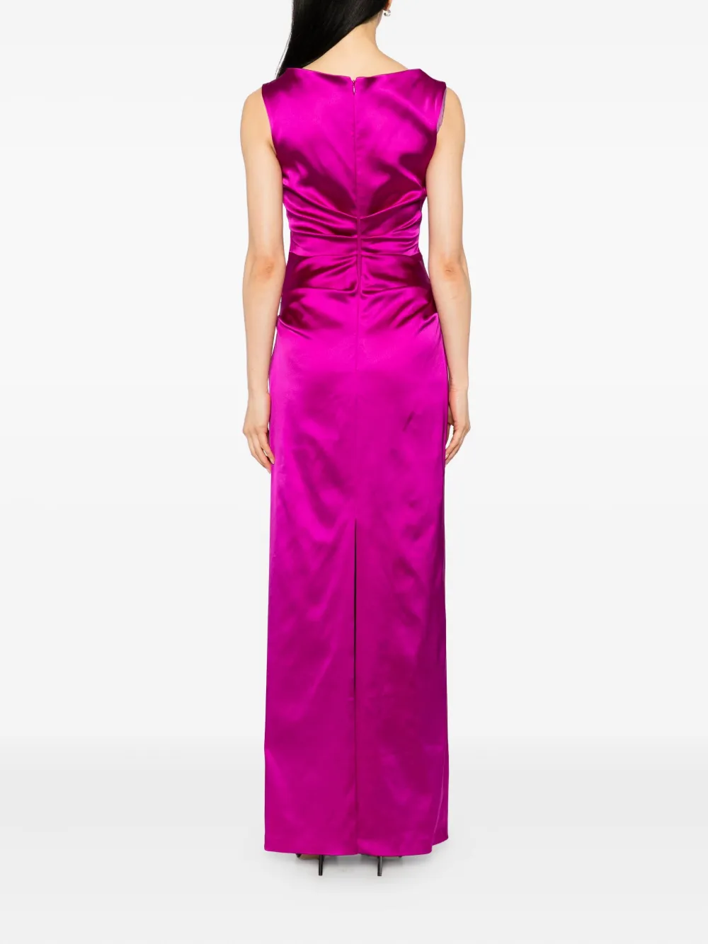 Talbot Runhof Duchesse Satin Ruched Maxi Dress In Purple