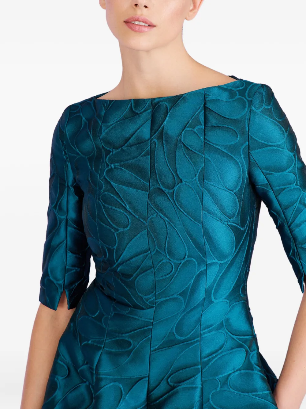 Talbot Runhof Honeydrop Jacquard Short-sleeved Midi Dress In Blue