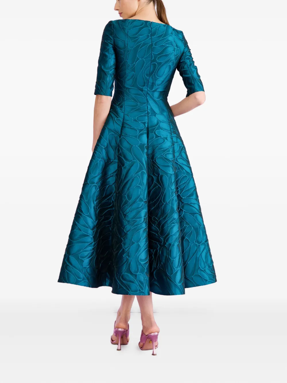 Talbot Runhof Honeydrop Jacquard Short-sleeved Midi Dress In Blue