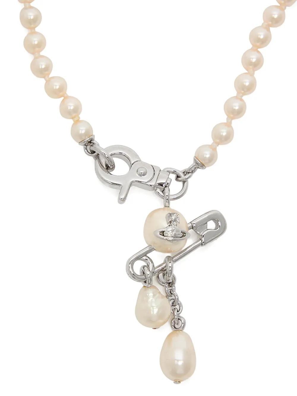 Vivienne Westwood Claude small pearl safety-pin necklace - Zilver