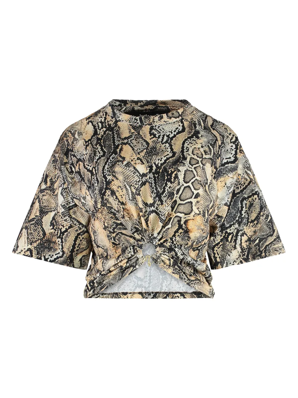 Just Cavalli Knot Snakeskin-print Top In Black