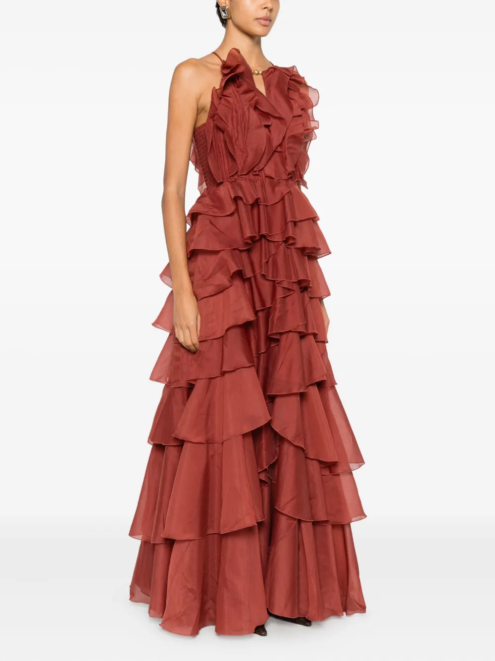 Aje Cleo Ruffled Tiered Maxi Dress In Brown