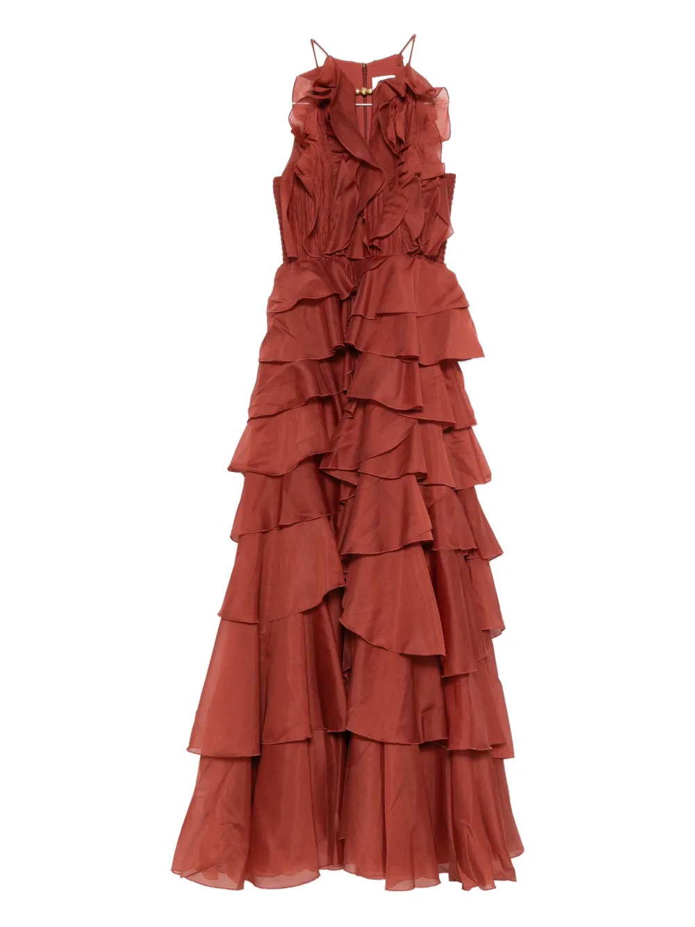 Aje Cleo Ruffled Tiered Maxi Dress In Brown