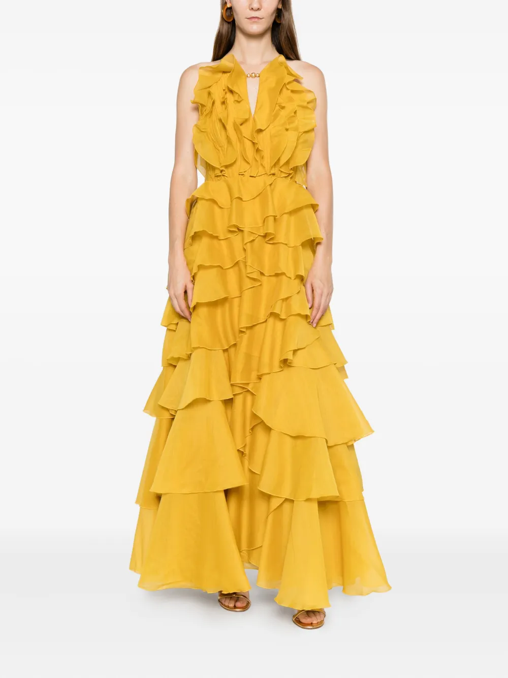 Aje Cleo Ruffled Gown Maxi Dress In Yellow