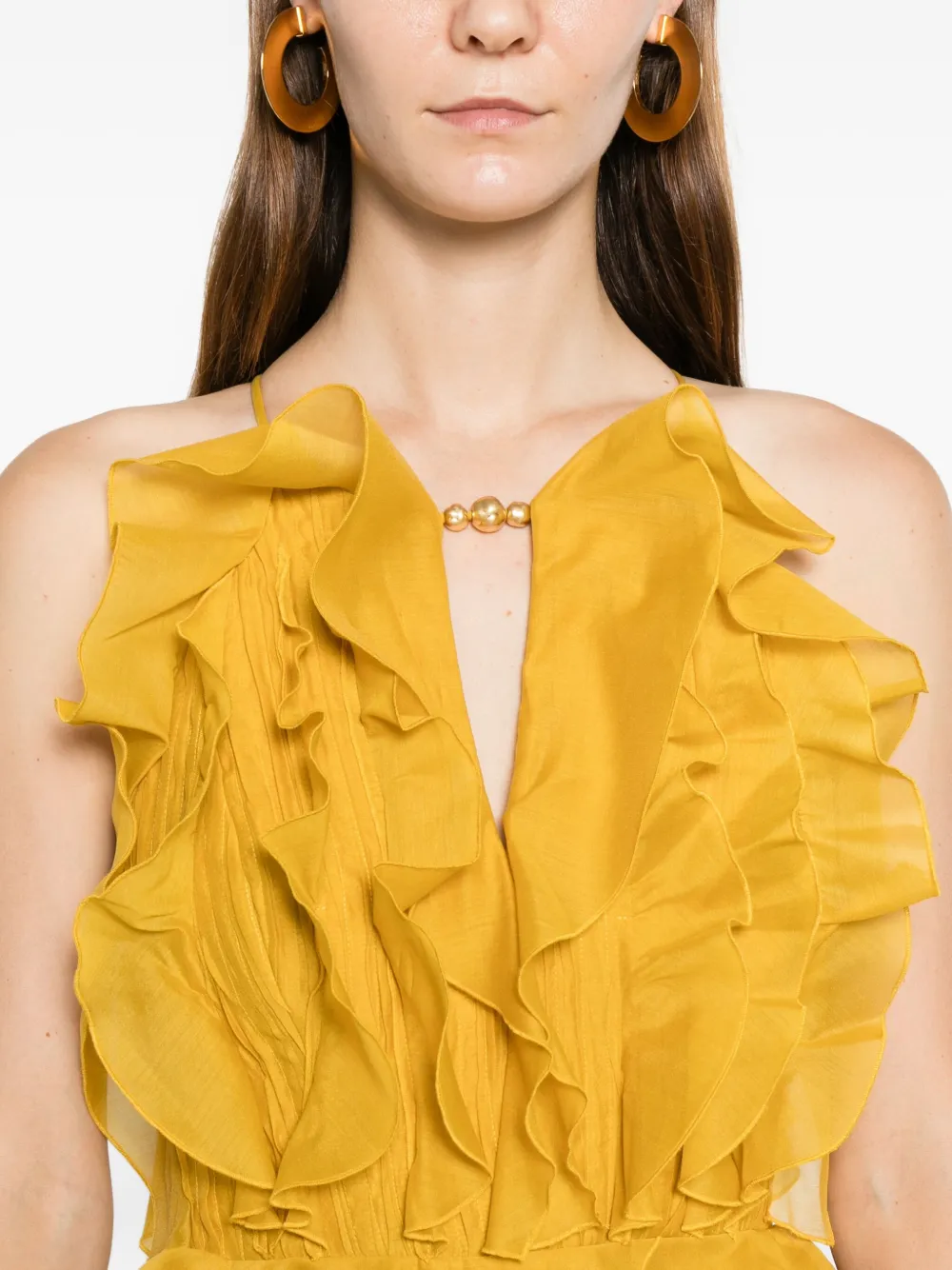 Aje Cleo Ruffled Gown Maxi Dress In Yellow