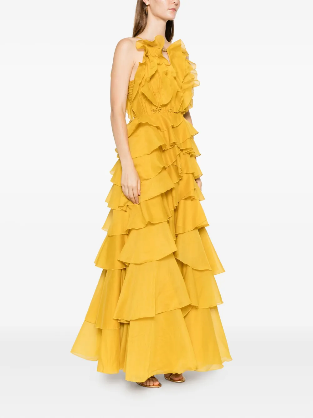 Aje Cleo Ruffled Gown Maxi Dress In Yellow