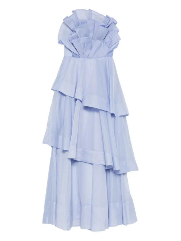 Aje. Selestia Pale Blue Ruffled Strapless Gown