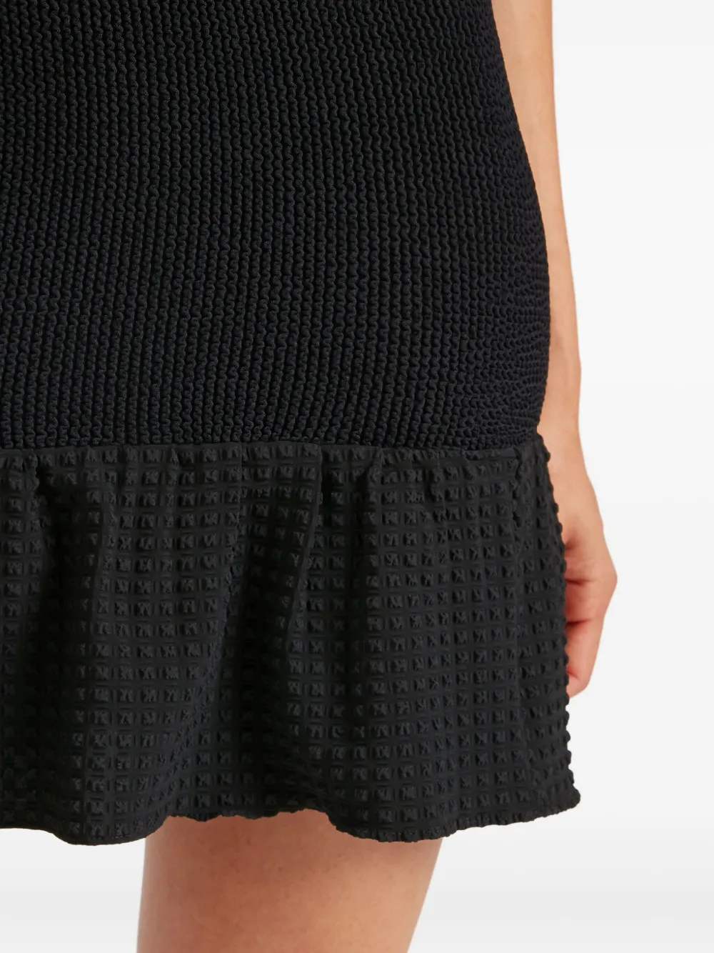 Hunza G Ruffled Waffle And Seersucker Mini Skirt In Black