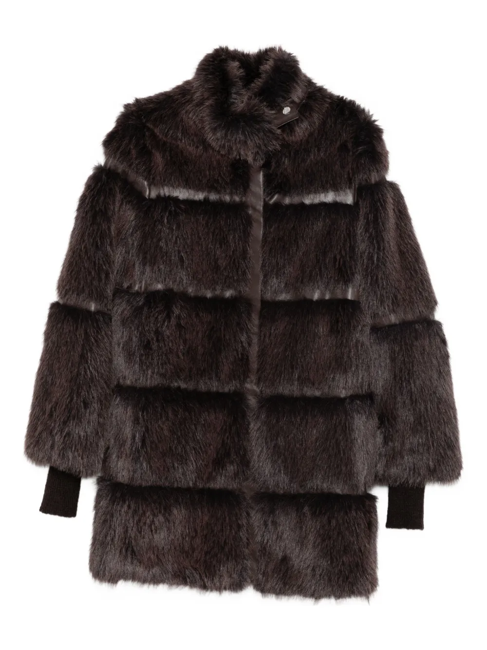 Patrizia Pepe Faux Fur Midi Jacket In Brown