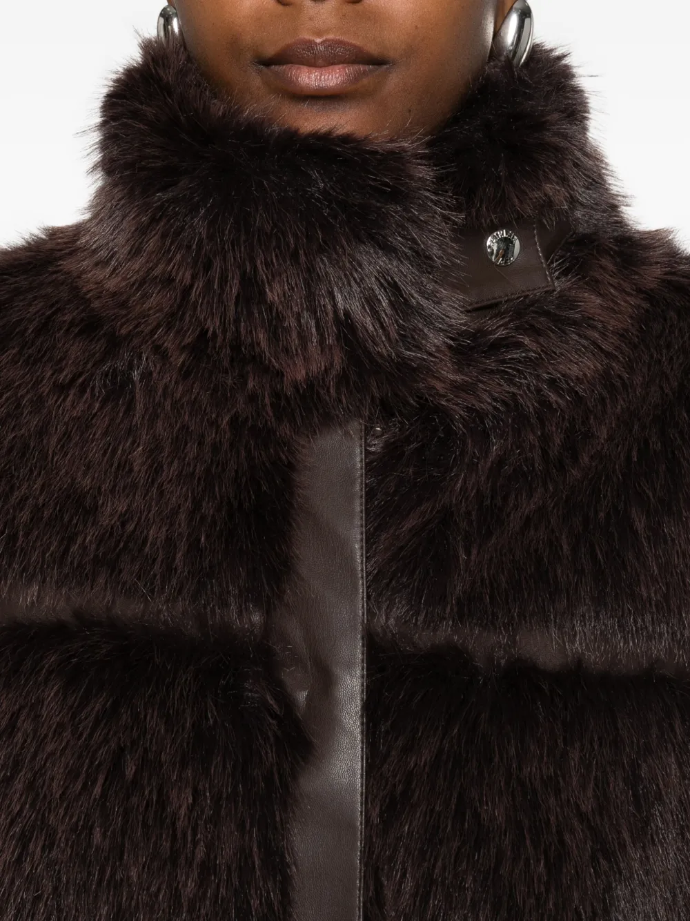 Patrizia Pepe Faux Fur Midi Jacket In Brown