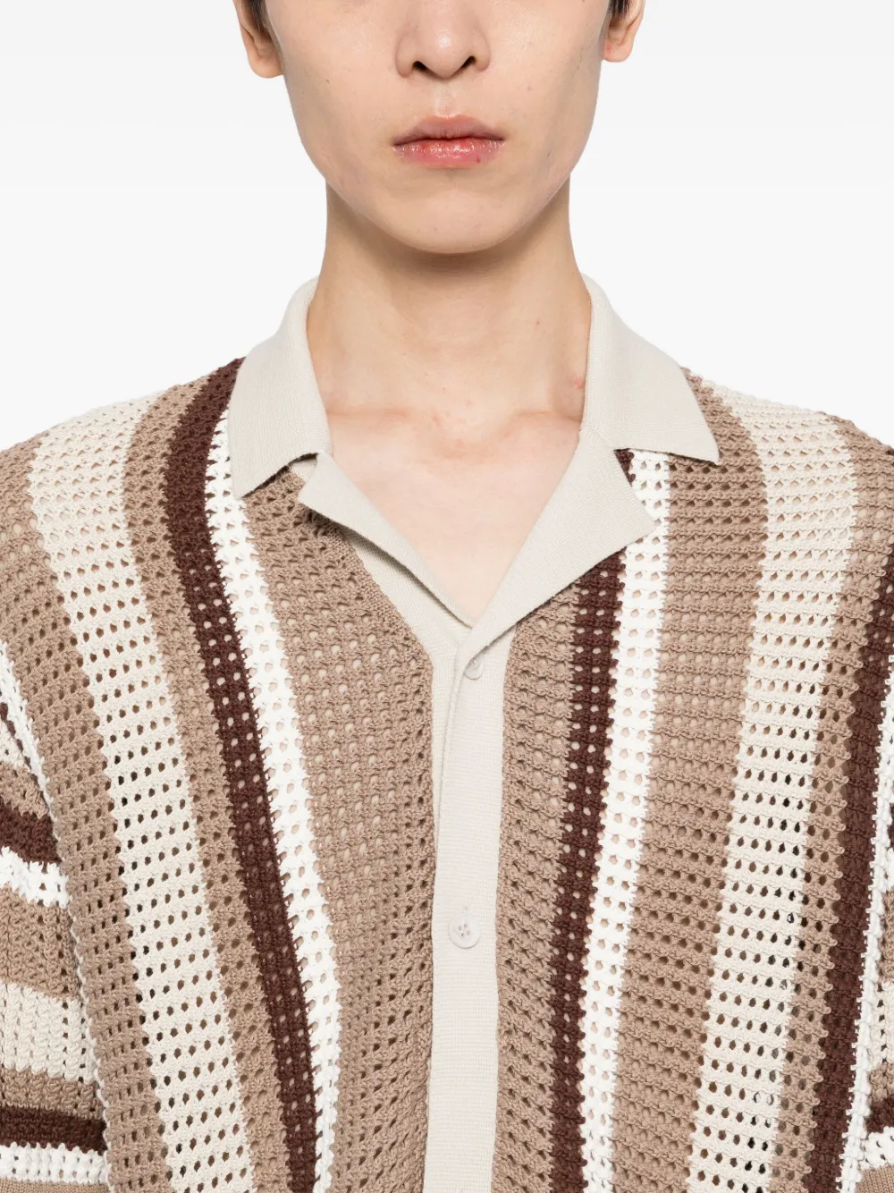 Raith Dellamore Striped Open-knit Shirt In Brown