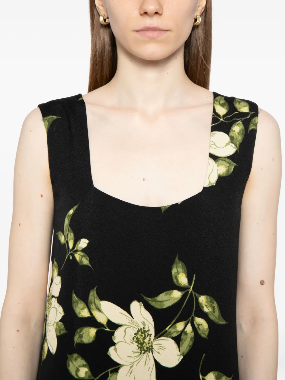 Reformation Vea Floral-print Crepe Midi Dress In Black