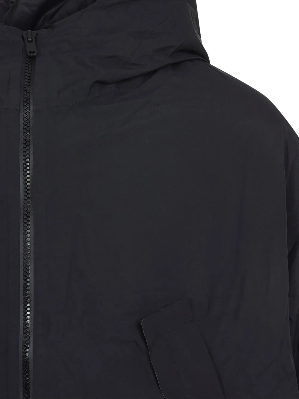 Y-3 Minimalist Black Long Coat With Flap Pockets And Hood In Black