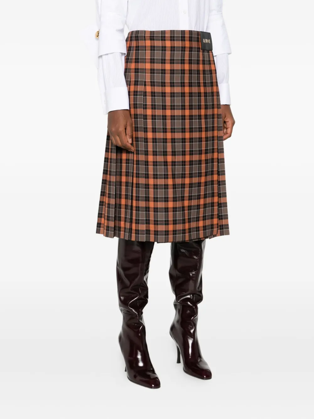 Loewe Pleated Plaid-pattern Midi Skirt In Multi
