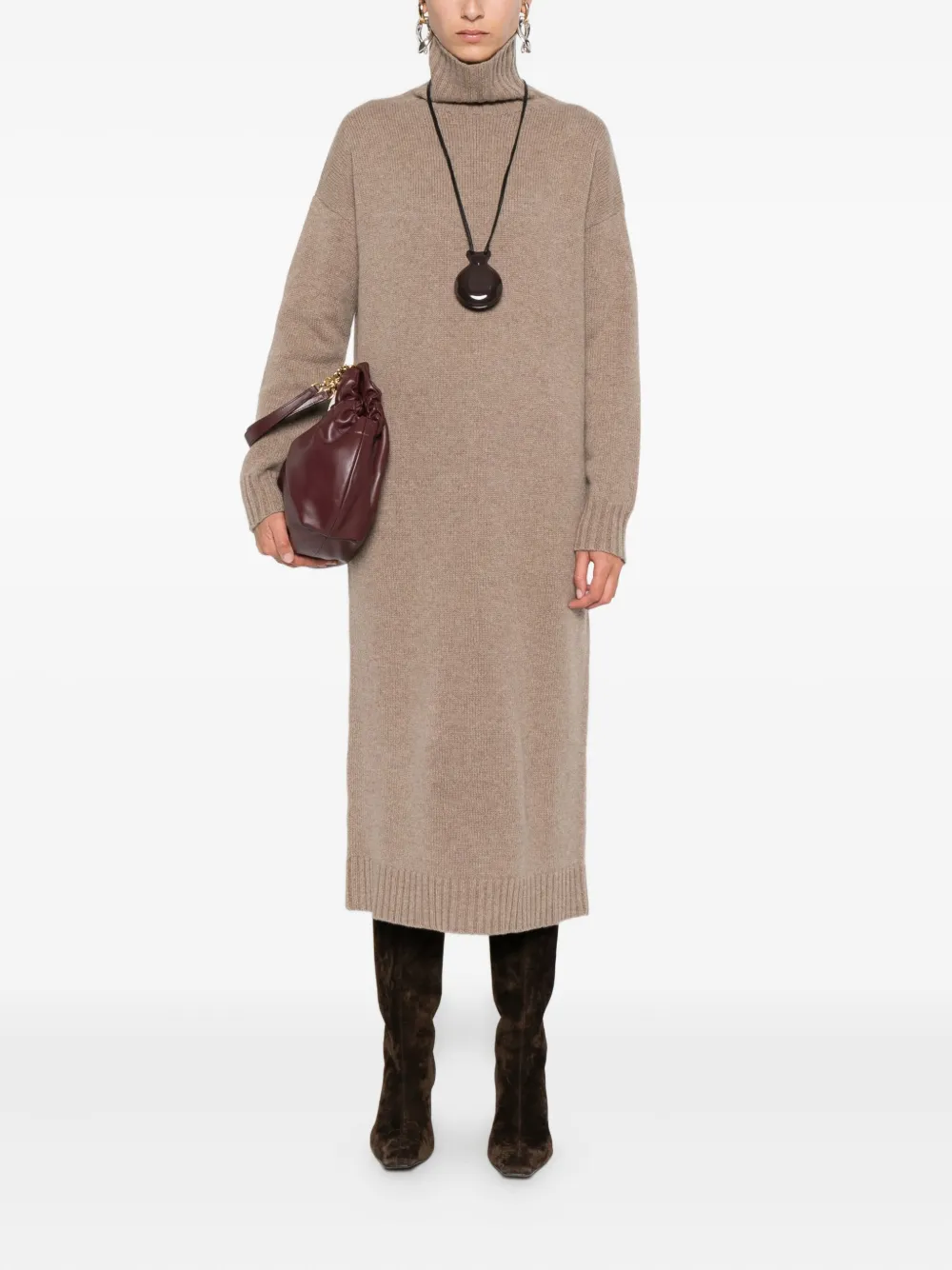 Max Mara Kasjmier jurk met col - Bruin