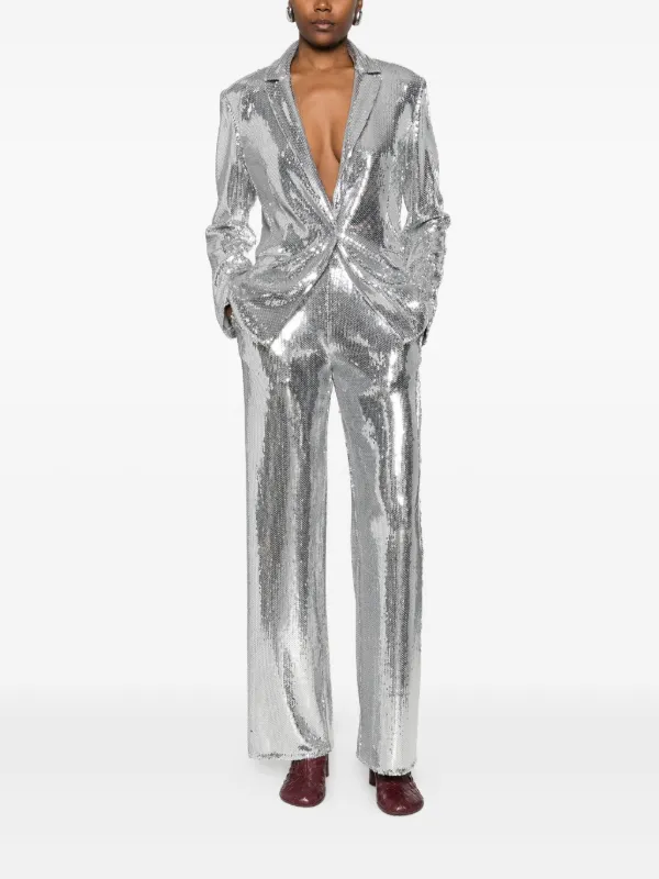 Patrizia Pepe sequin-embellished Flared Trousers Silver