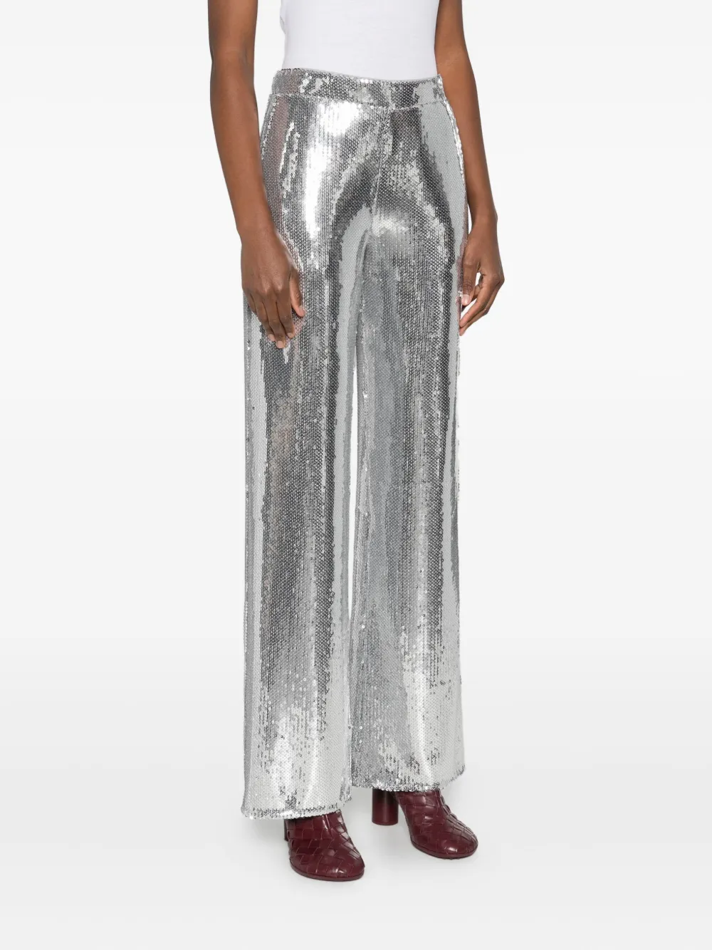Patrizia Pepe Sequin-embellished Flared Trousers In Metallic