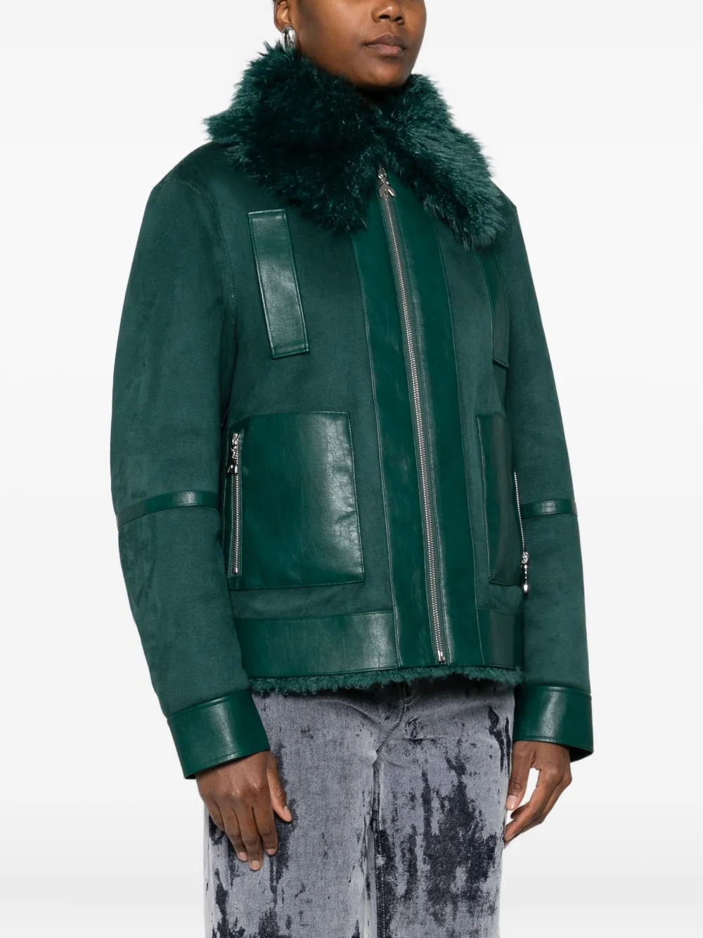 Patrizia Pepe Zip-up Faux Fur Jacket In Green