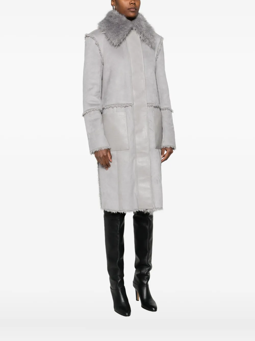 Patrizia Pepe Faux Fur Reversible Coat In Gray