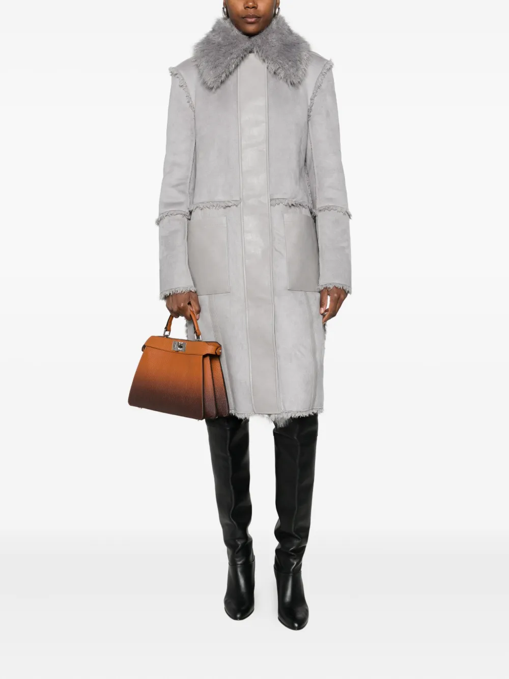 Patrizia Pepe Faux Fur Reversible Coat In Gray