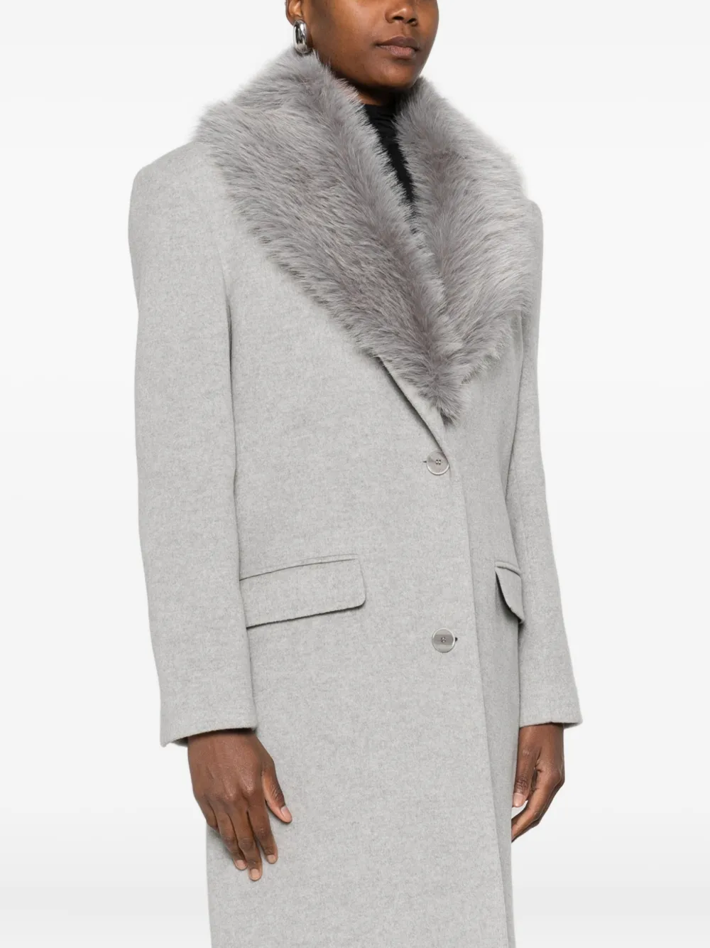 Patrizia Pepe Faux Fur Single-breasted Coat In Gray