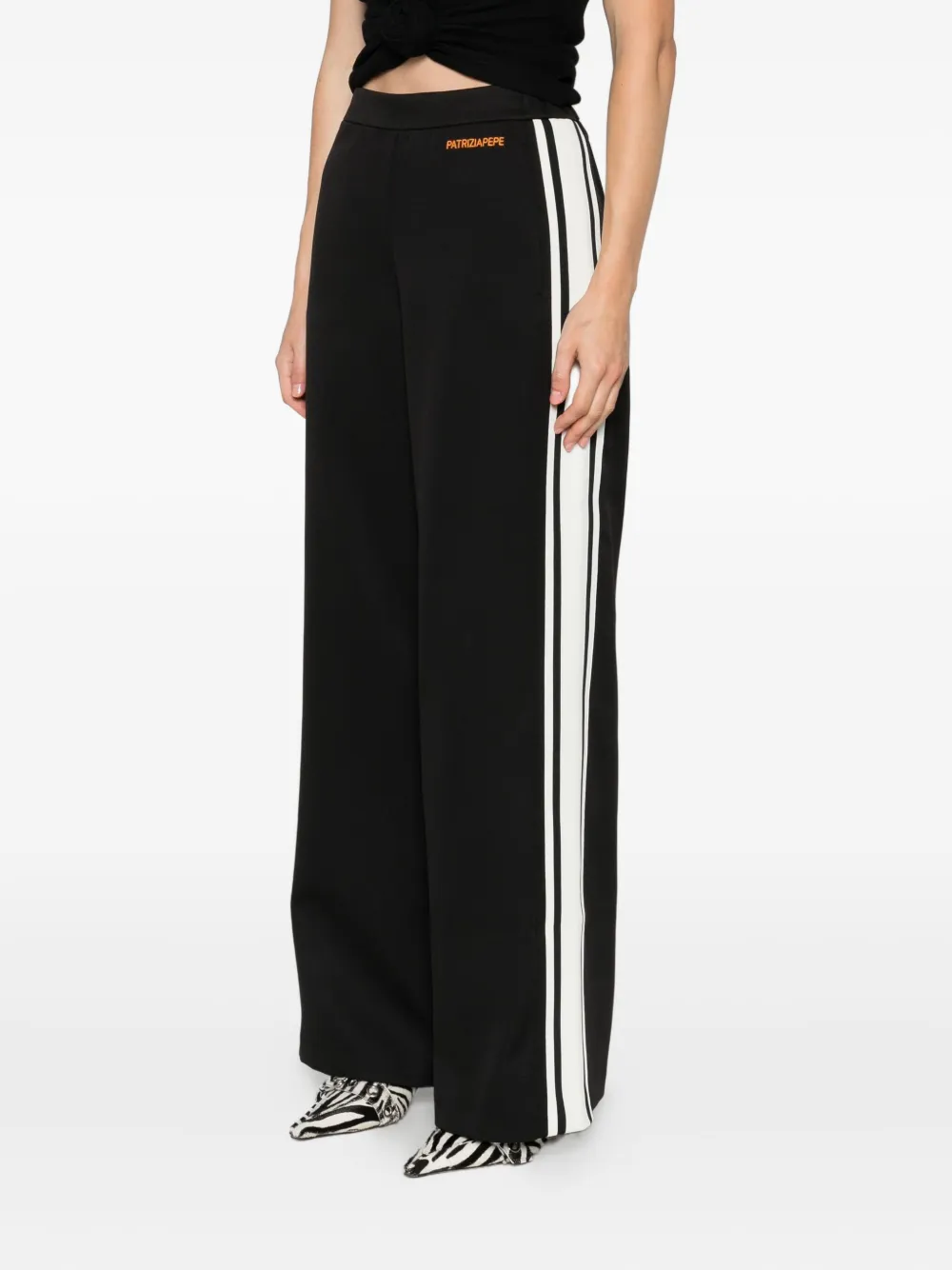 Patrizia Pepe Wide-leg High-waisted Trousers In Black