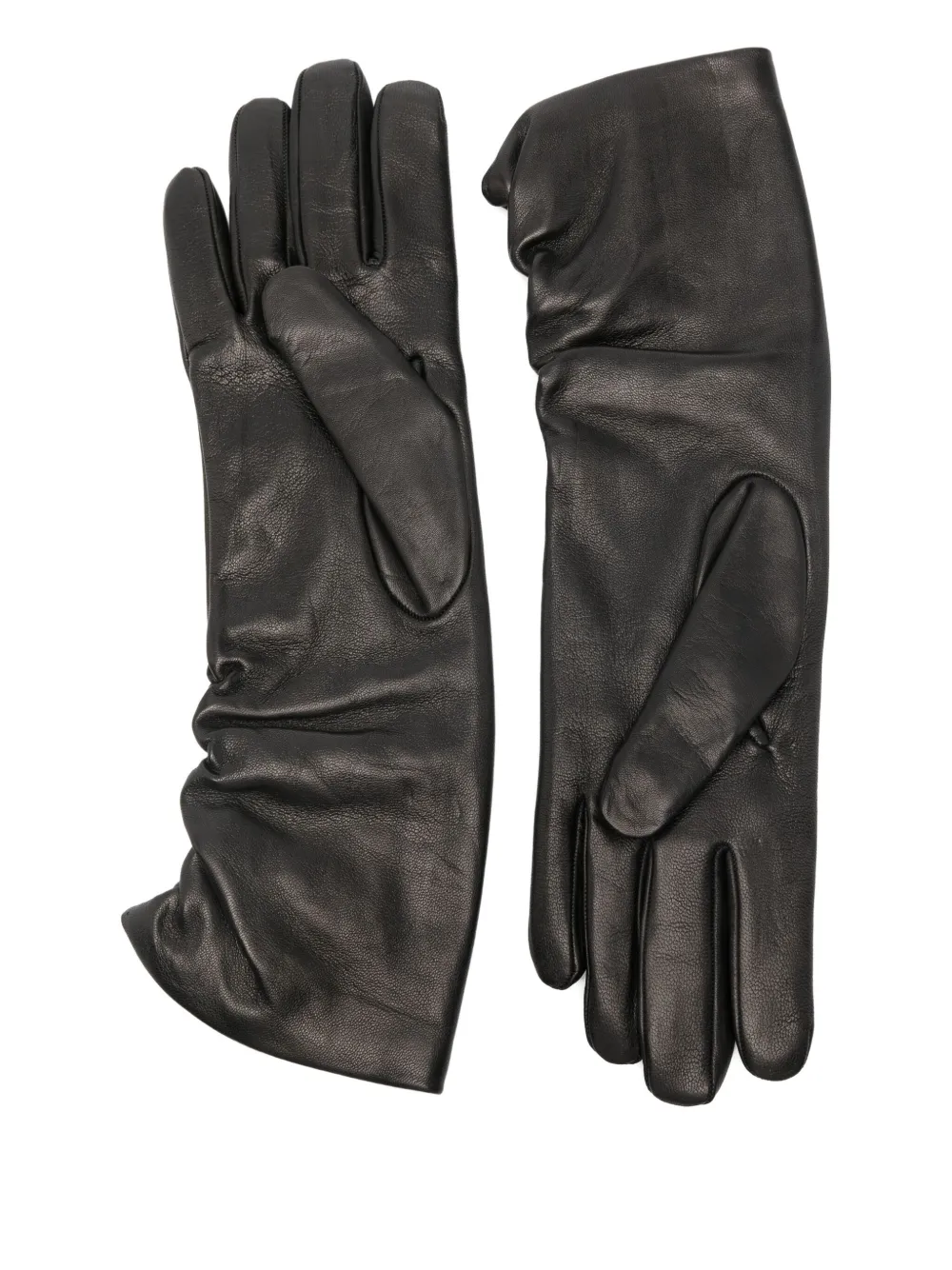 Patrizia Pepe Leren handschoenen met ruches - Zwart