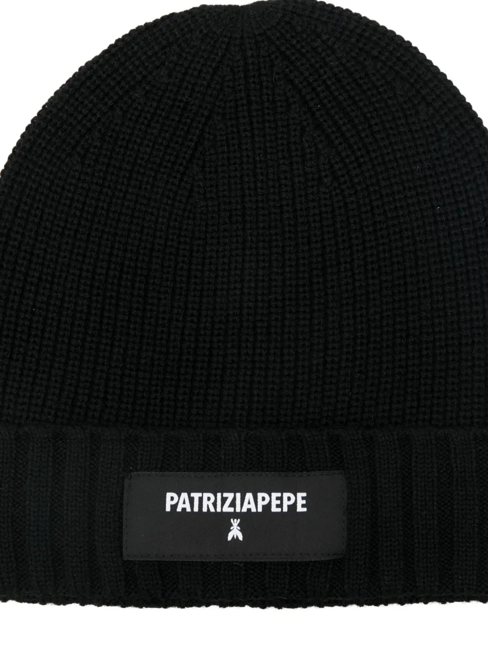 Patrizia Pepe Logo-appliqué Ribbed-knit Beanie In Black