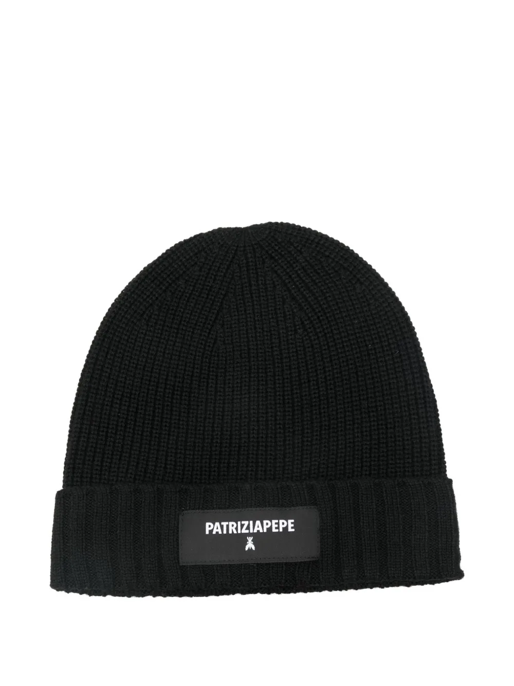 Patrizia Pepe Logo-appliqué Ribbed-knit Beanie In Black