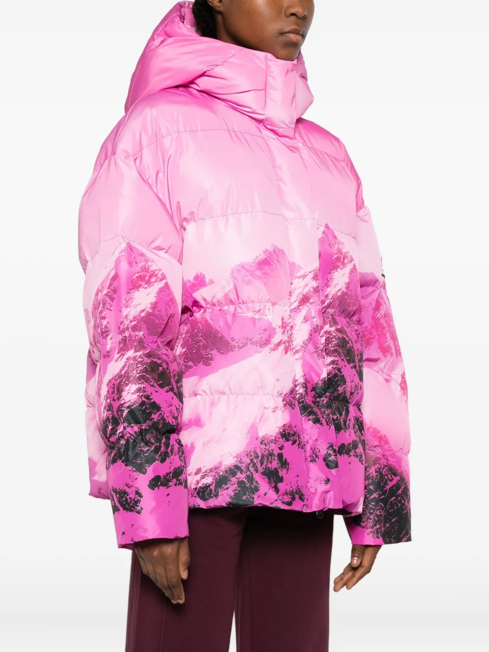 Patrizia Pepe Mountain Print Puffer Jacket In Pink