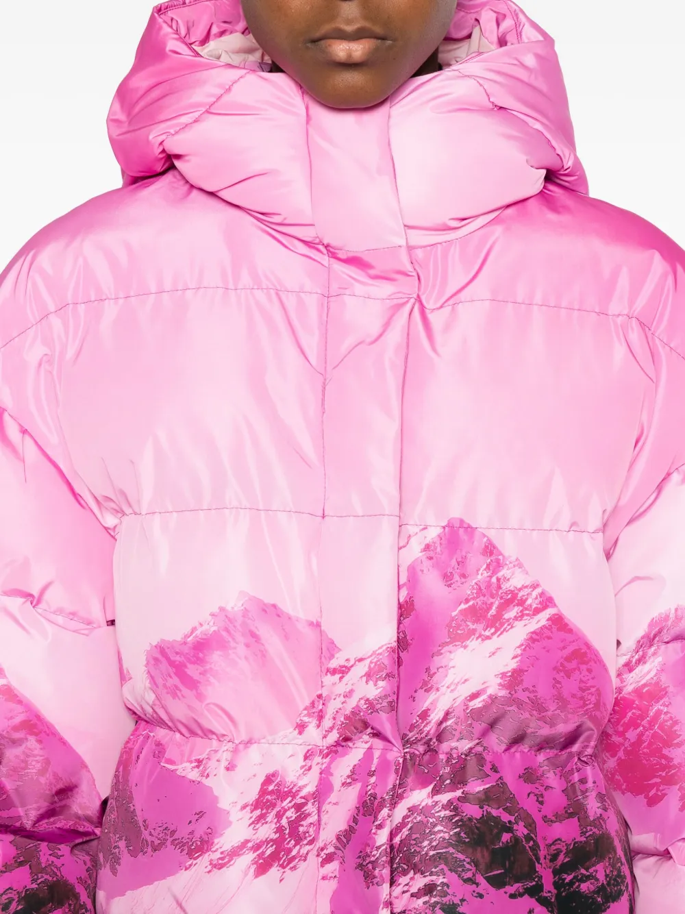 Patrizia Pepe Mountain Print Puffer Jacket In Pink