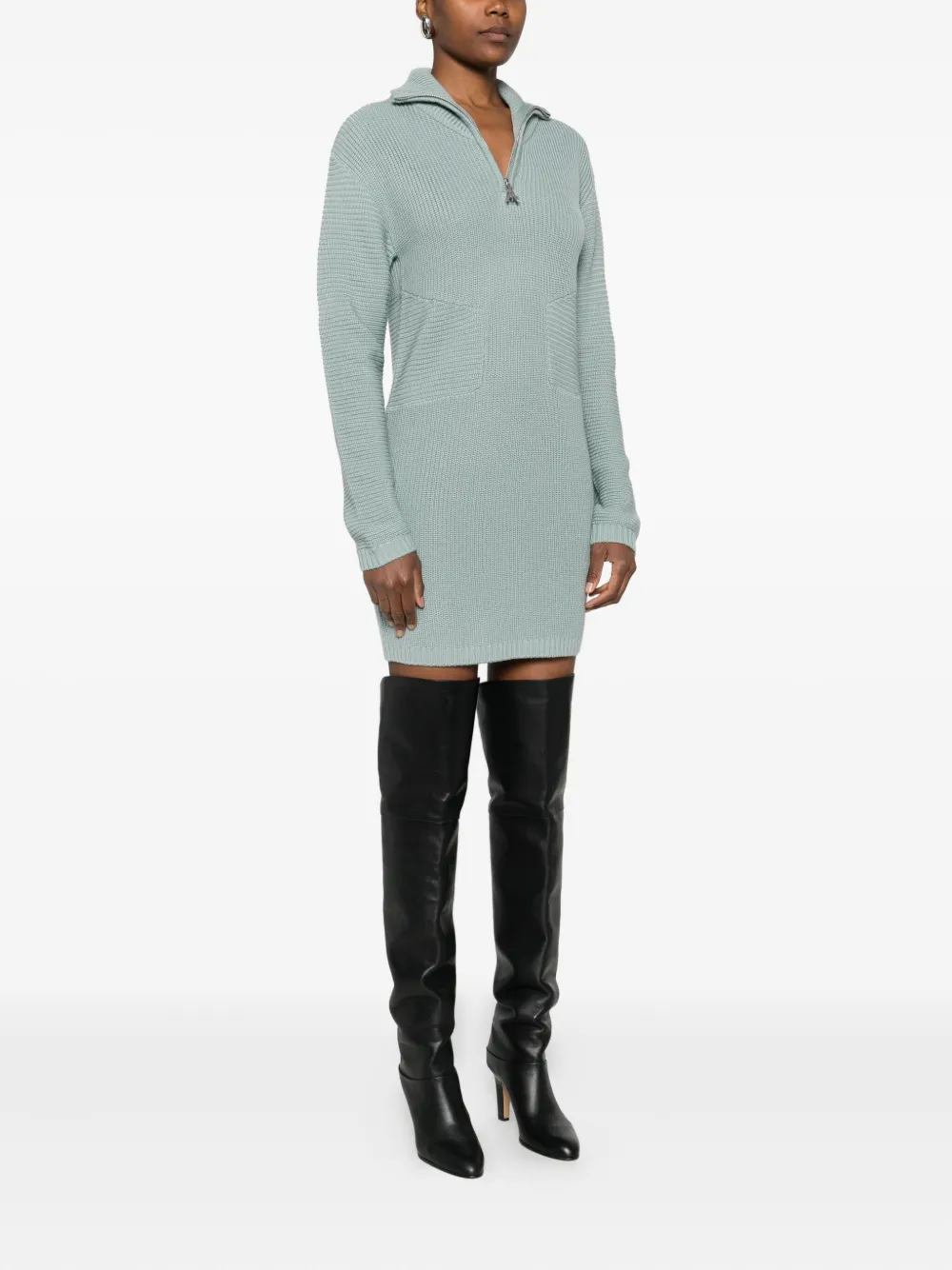 Patrizia Pepe Zip-up Knitted Dress In Gray
