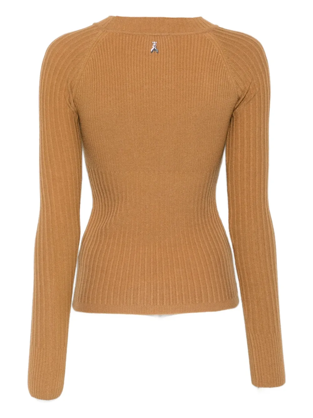Patrizia Pepe Ribbed Fitted Sweater In Brown