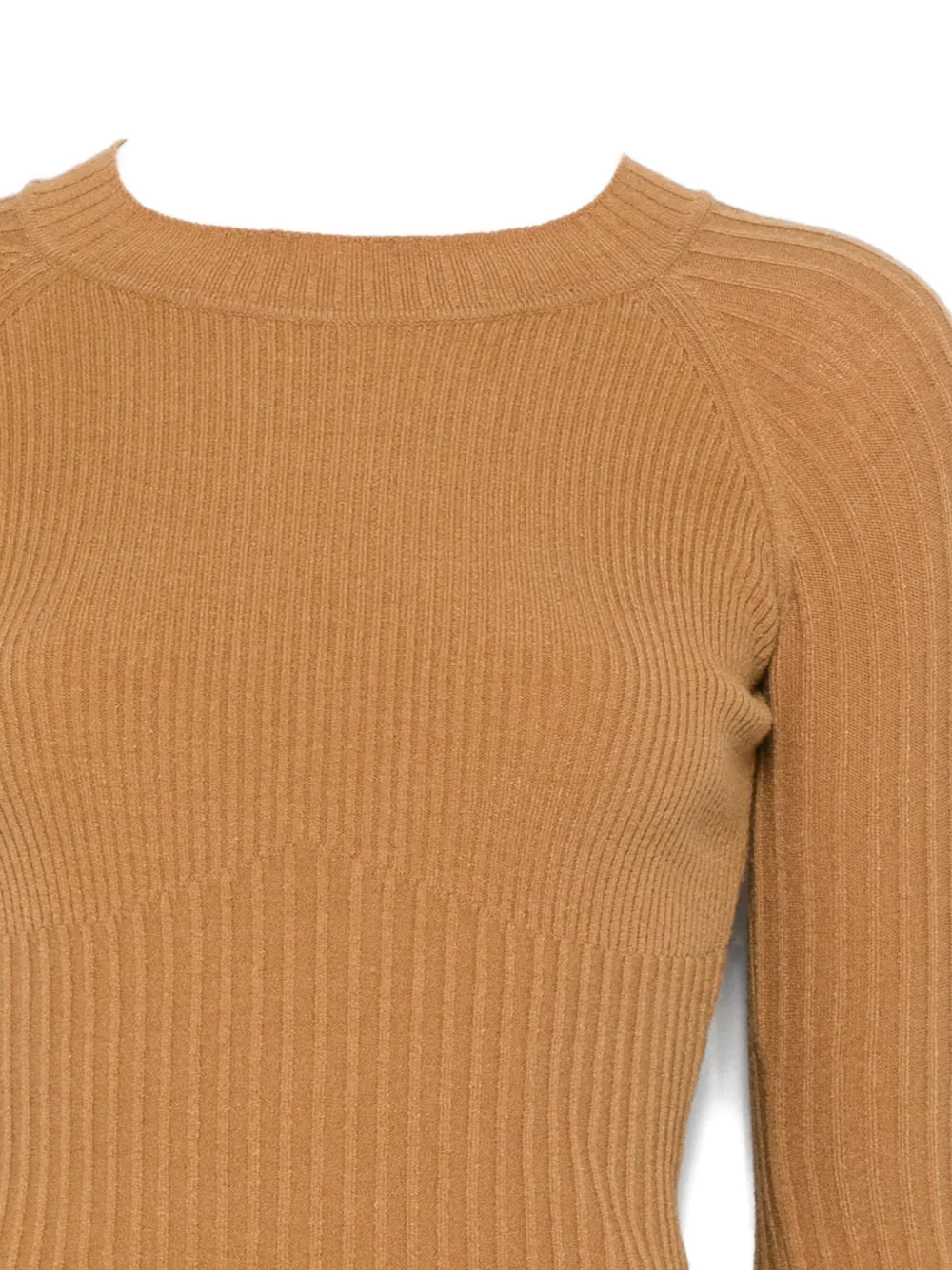Patrizia Pepe Ribbed Fitted Sweater In Brown