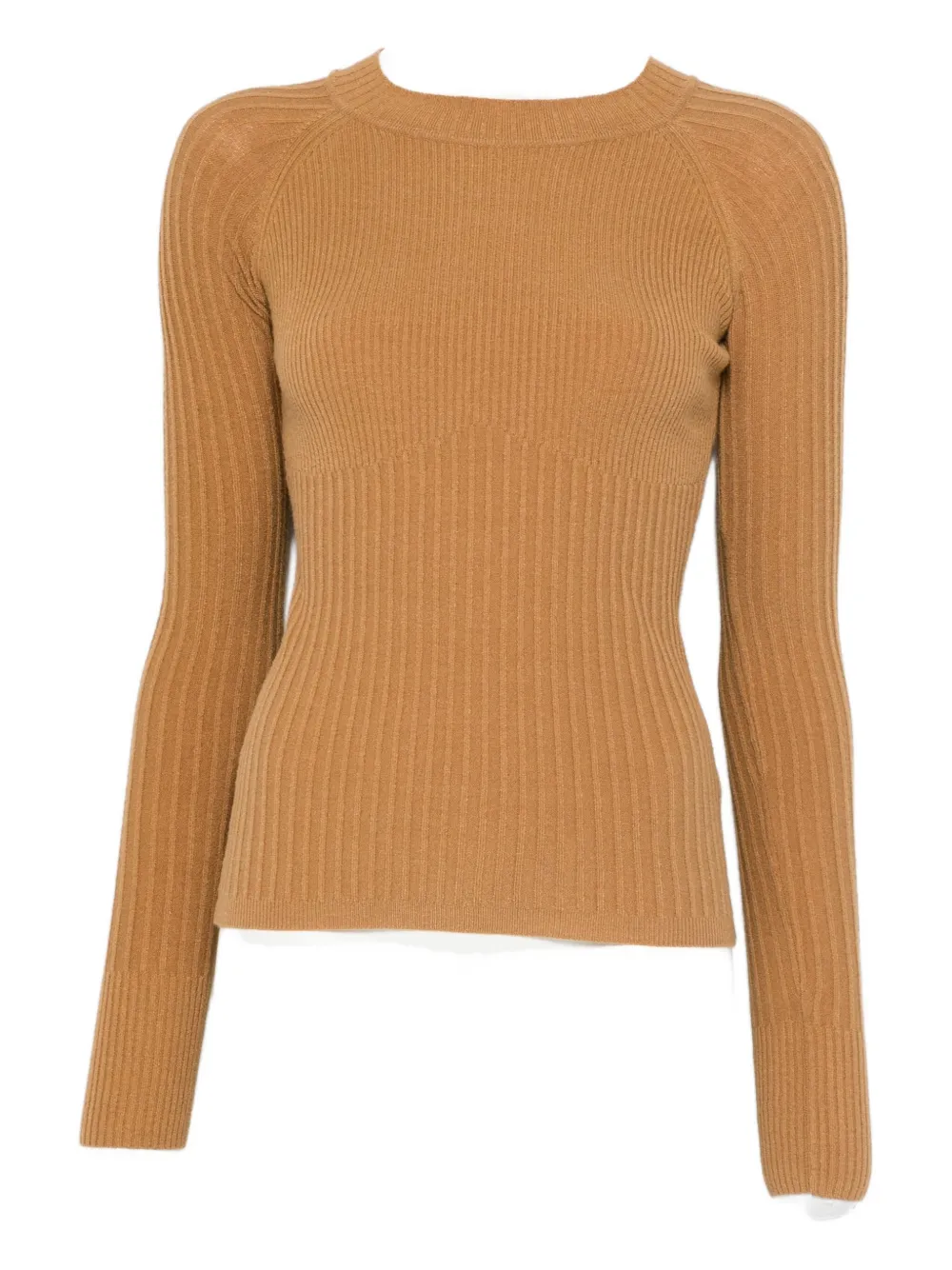 Patrizia Pepe Ribbed Fitted Sweater In Brown