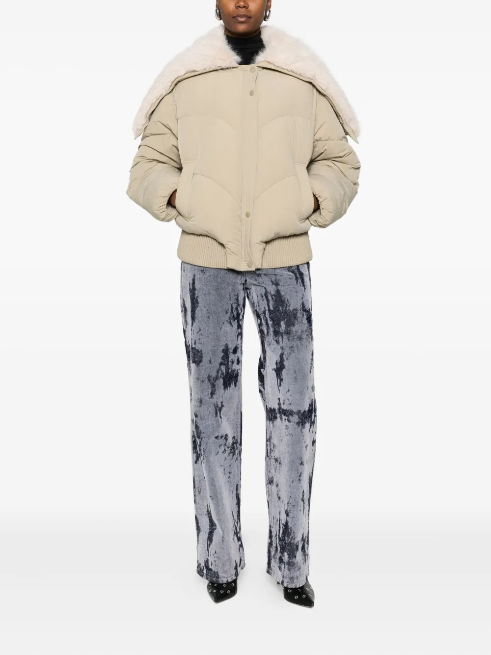 Patrizia Pepe Zip-up Bomber Jacket In Neutral