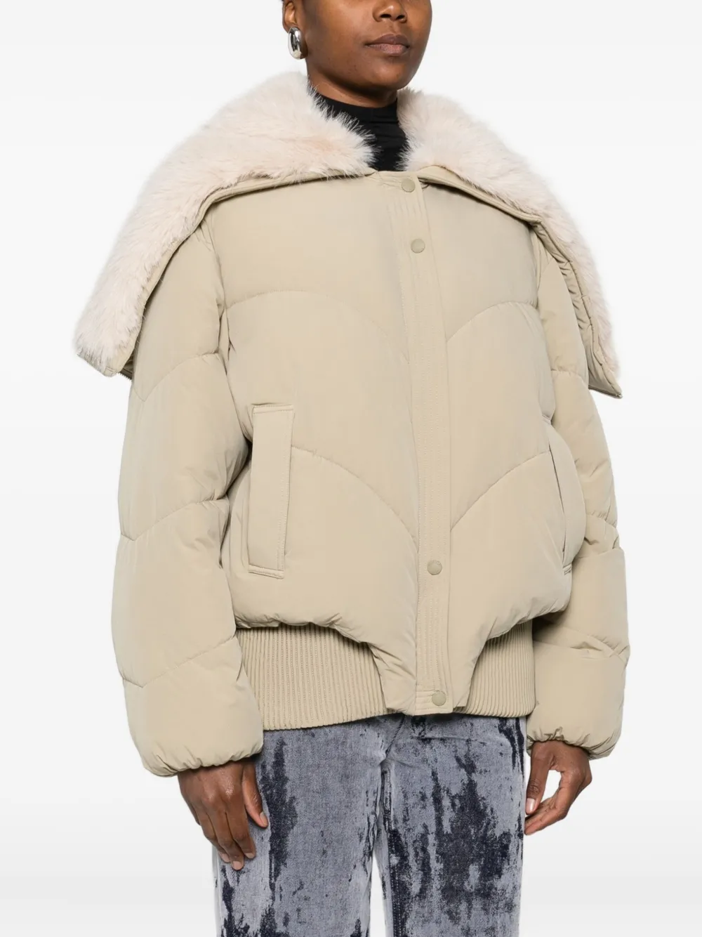 Patrizia Pepe Zip-up Bomber Jacket In Neutral