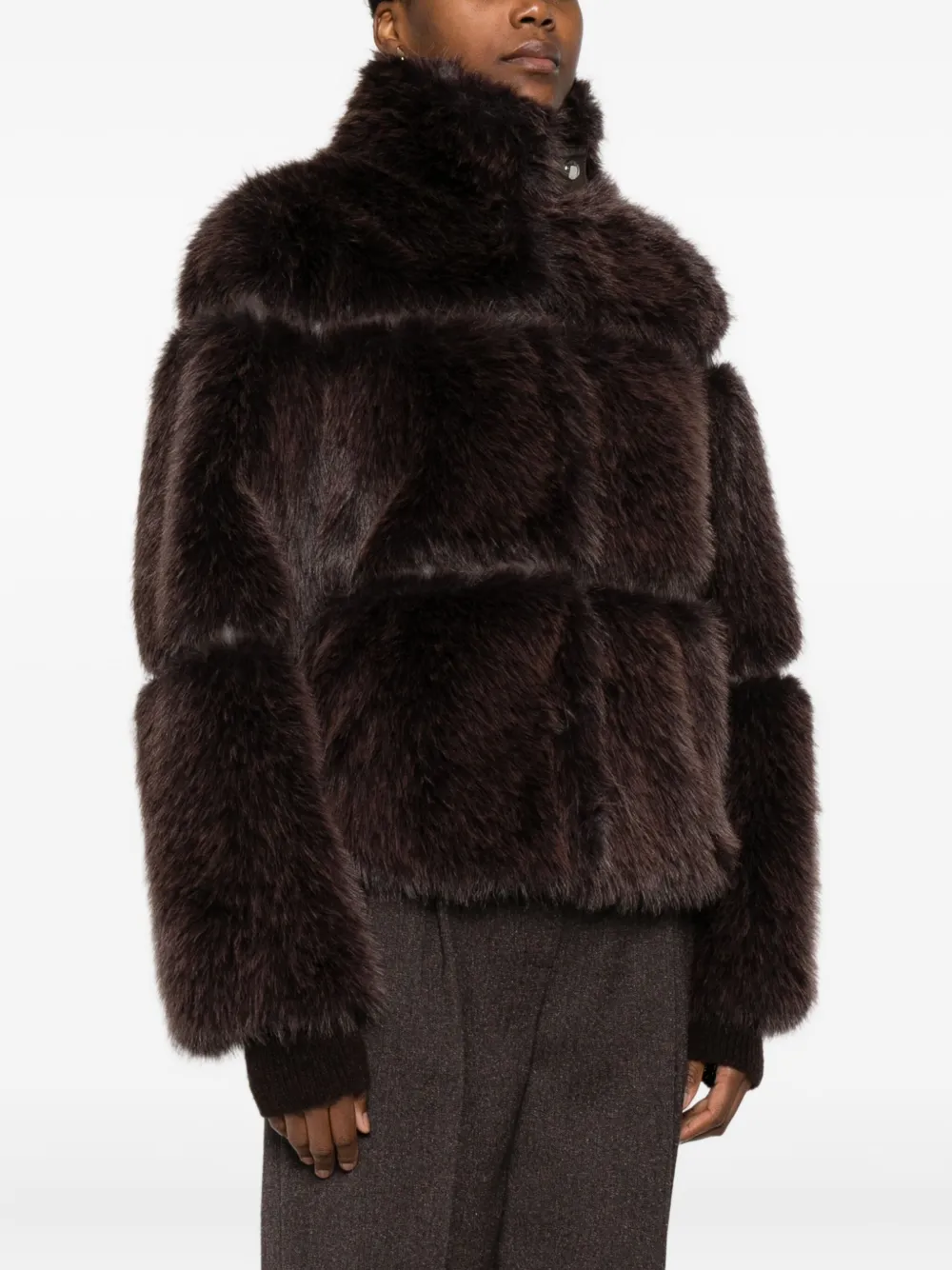 Patrizia Pepe Zip-up Faux Fur Jacket In Animal Print