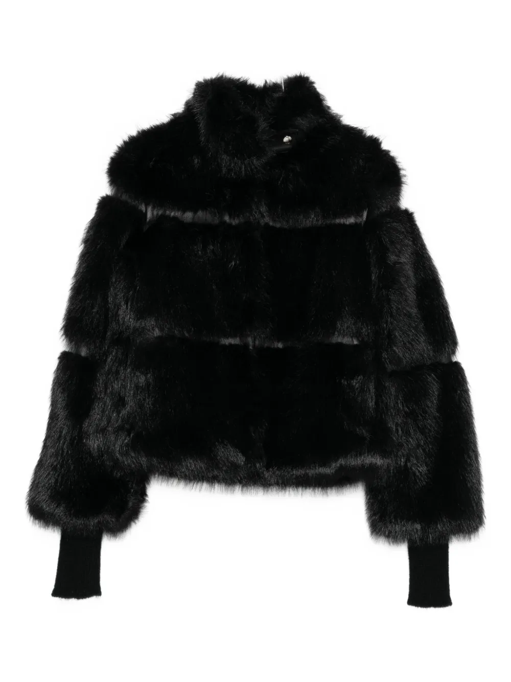 Patrizia Pepe Cappotto Fluffy Corto Nero In Animal Print